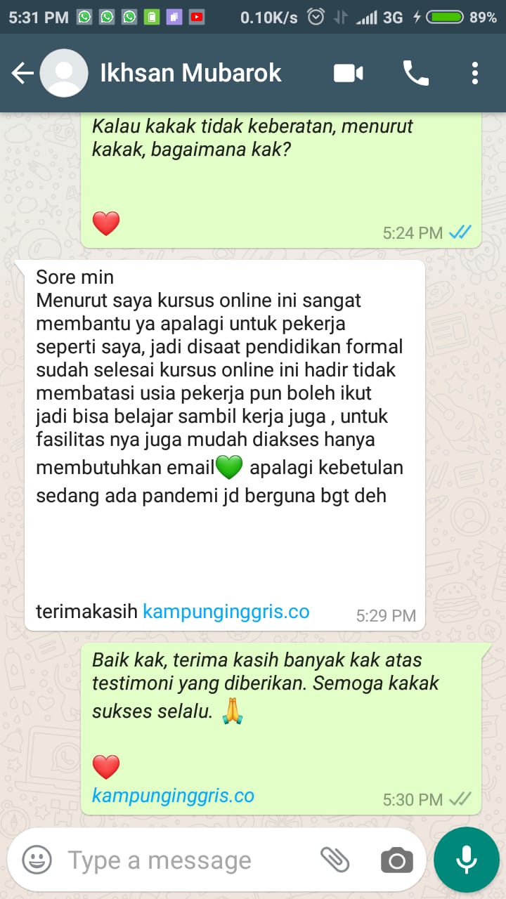 Testimoni kelas online kampung inggris 08