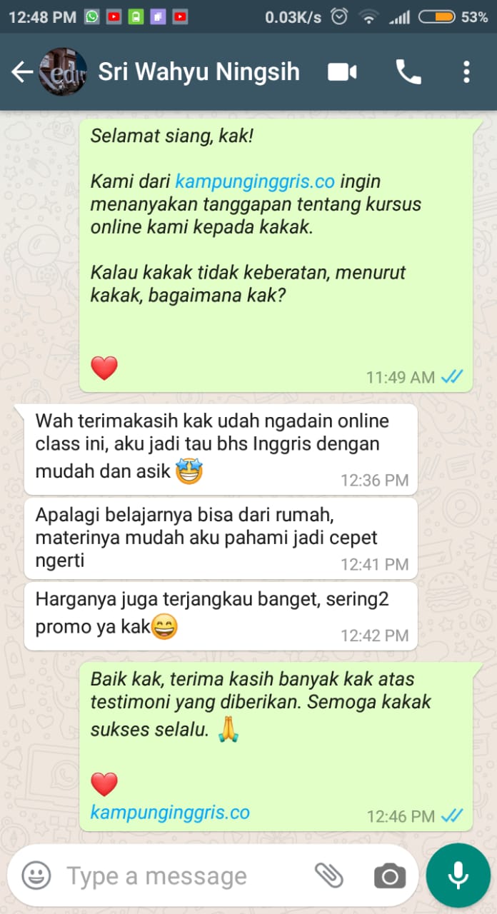 Testimoni kelas online kampung inggris 04