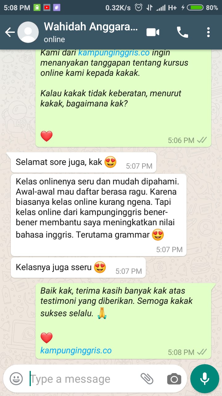 Testimoni kelas online kampung inggris 07