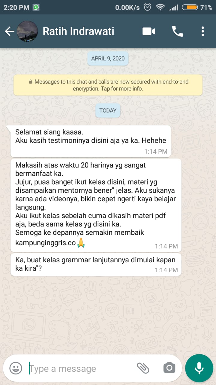 Kursus bahasa inggris online testimoni